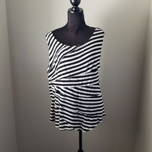 Torrid Black & White Striped Ruffled Tank Top